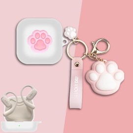 SKPY Cute Cat Paw Case Compatible with SHOKZ OpenFit, Cool Cartoon Pendant Silicone Soft with Keychain Cover for Boys Girls Womens Mens Teens