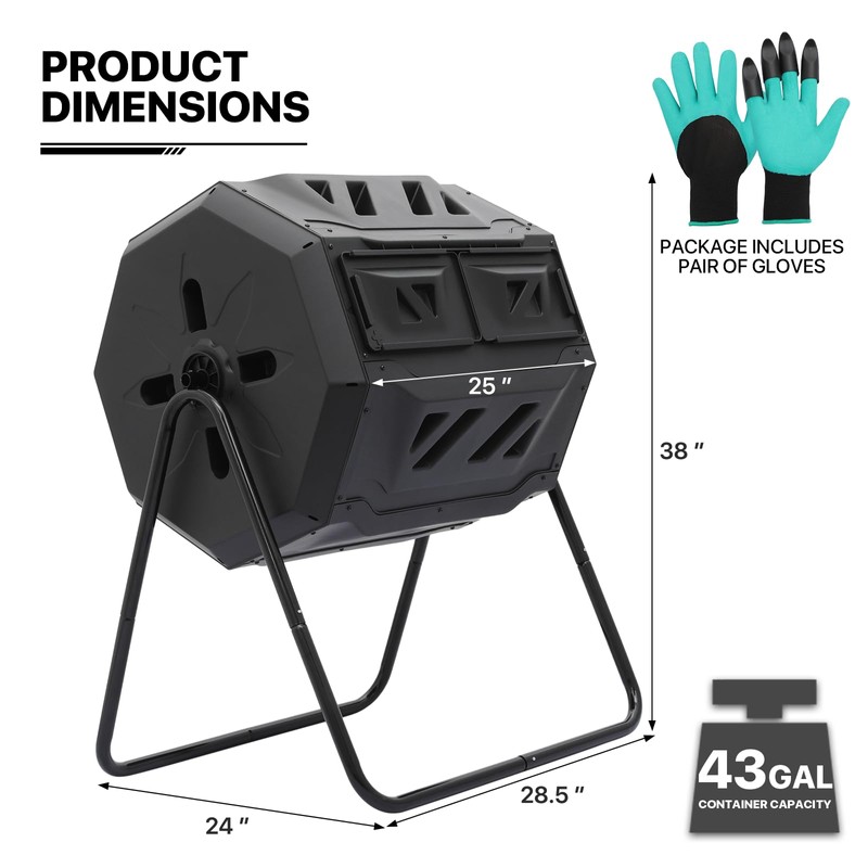 MoNiBloom 43 Gallon Compost Tumbler, Outdoor BPA Free Large Dual