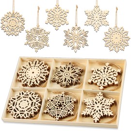 Pack of 24 Christmas Tree Pendants, Wooden Christmas Pendants, DIY Christmas Decoration Wood, Snowflakes Wooden Discs Scatter Decoration, Wooden Christmas Crafts, Snowflakes Christmas Tree Pendant