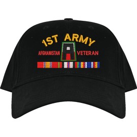 MilitaryBest First Army Afghanistan Veteran Imported Low Profile Black Embroidered Cap with Ribbons