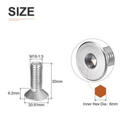 DTGN M10-1.5 x 30mm Flat Head Socket Cap Screws, 10 Pack 304 Stainless Steel Hex Socket Flat Head Screws, Full Thread, Countersunk Bolts