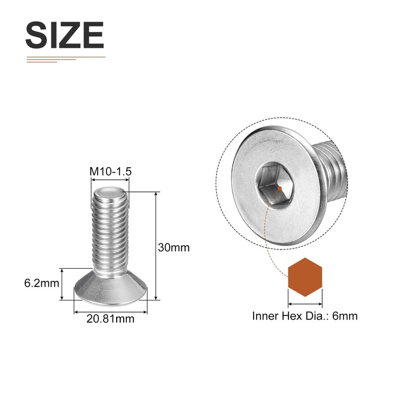 DTGN M10-1.5 x 30mm Flat Head Socket Cap Screws, 10