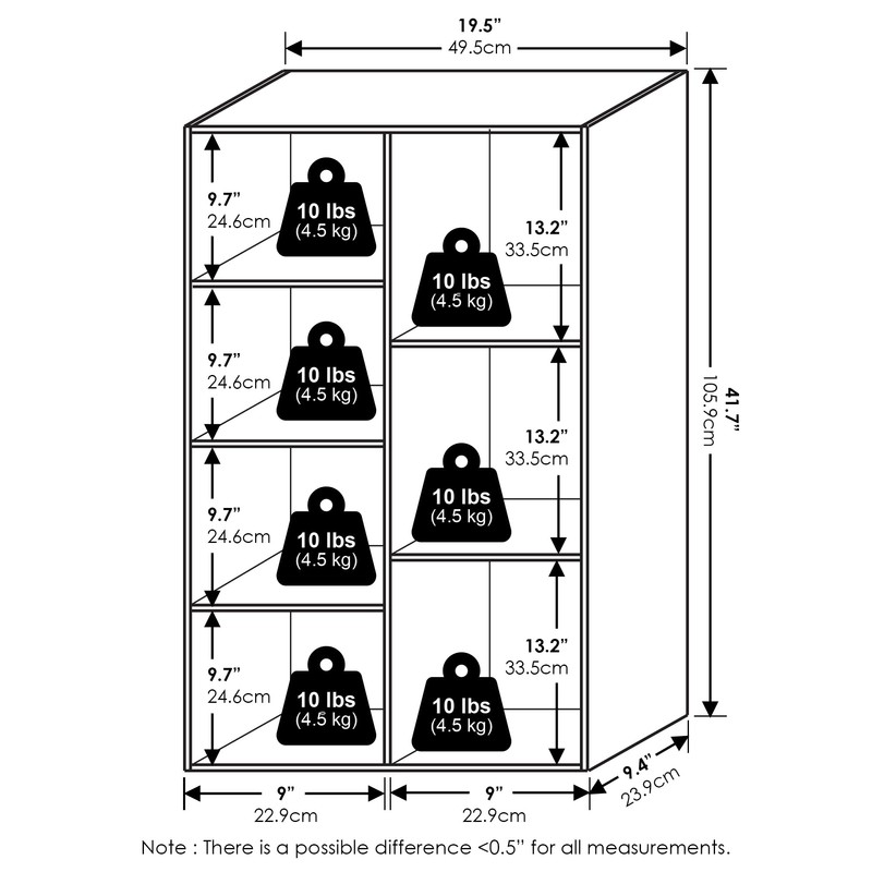 Furinno LUDER Book Shelf, 7-Cube Bookshelf, Bookcase, 9.4 x 19.5