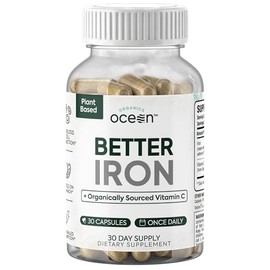 Organics Ocean Better Iron Supplement with Vitamin C - Plant-Based Fermented Pea Formula - Supports Iron Absorption, Energy & Vitality - Gentle on the Stomach, Vegan, Non-GMO - 1 Pack