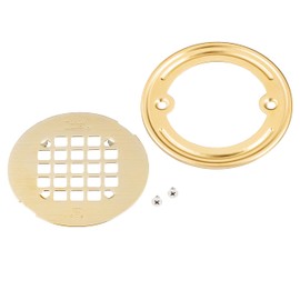 Oatey 42362 Universal 4-1/4 in. Snap-Tite Round Shower Strainer with Tile Ring in Brushed Gold