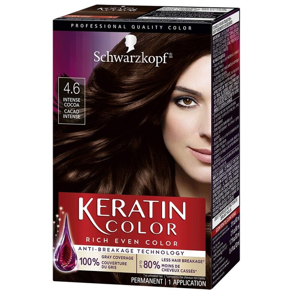 Schwarzkopf Keratin Color Permanent Hair Color Cream, 4.6 Intense Cocoa