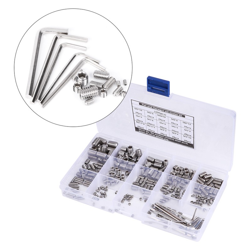 300Pcs Hex Grub Screw Kit Combination Boxed 304 Stainless Steel