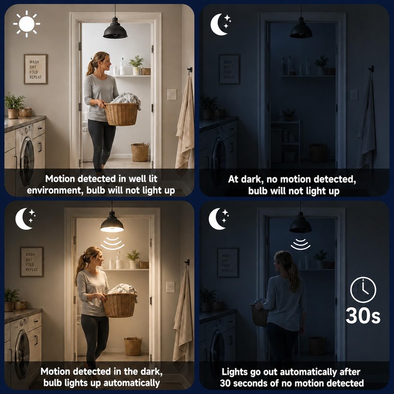 8-Pack Motion Sensor Light Bulb, 12W(100W Equivalent), 2700K Warm White
