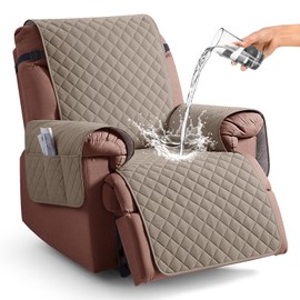 KinCam 100% Waterproof Recliner Chair Cover, Reclining Couch Covers for Pets, Dogs, Recliner Couch Slipcover Furniture Protector with Elastic Straps for Kids(23.6", Taupe)