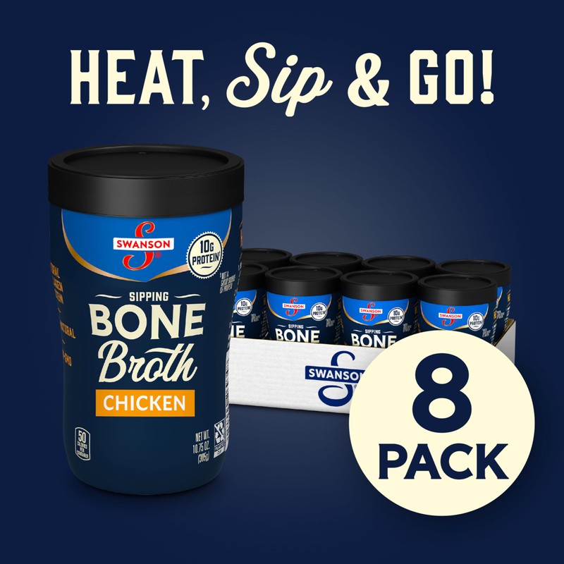 Swanson Sipping Chicken Bone Broth, 10.75 oz Microwavable Cup (8