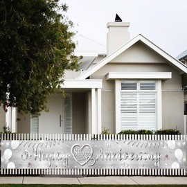 25th Wedding Anniversary Decorations Banner - Happy Silver 25th Anniversary Yard Banners, Glitter Backdrop Party Supplies for Couples(37x274cm/14.5x107.8in)