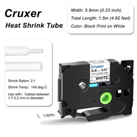 Cruxer 10-Pack Compatible with Brother Heat Shrink Tube HSe-211 HSe211 HS-211 HSE 5.8mm 0.23'' Label Tape Black on White for PT-E300 PT-D400 PT-D450 PT-E300 PT-E500 PT-P750WVP Label Maker