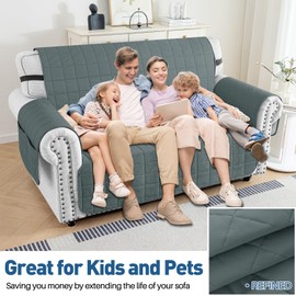 MAXIJIN Waterproof Love Seat Couch Covers 2 Cushion Sofa, 49" Quilted Loveseat Cover Slipcovers for Pets Dog Couch Cover Protector with Elastic Strap & Side Pocket (Loveseat, Dark Gray)