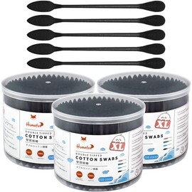 XL Black Thick Cotton Swabs Pointed Precision - 750 Count Extra Large - Pointy Organic Cotton Buds Goth Bathroom Tightly Wrapped Charcoal Tips Paper Stick Cruelty-Free, XL Pointy & Round Black