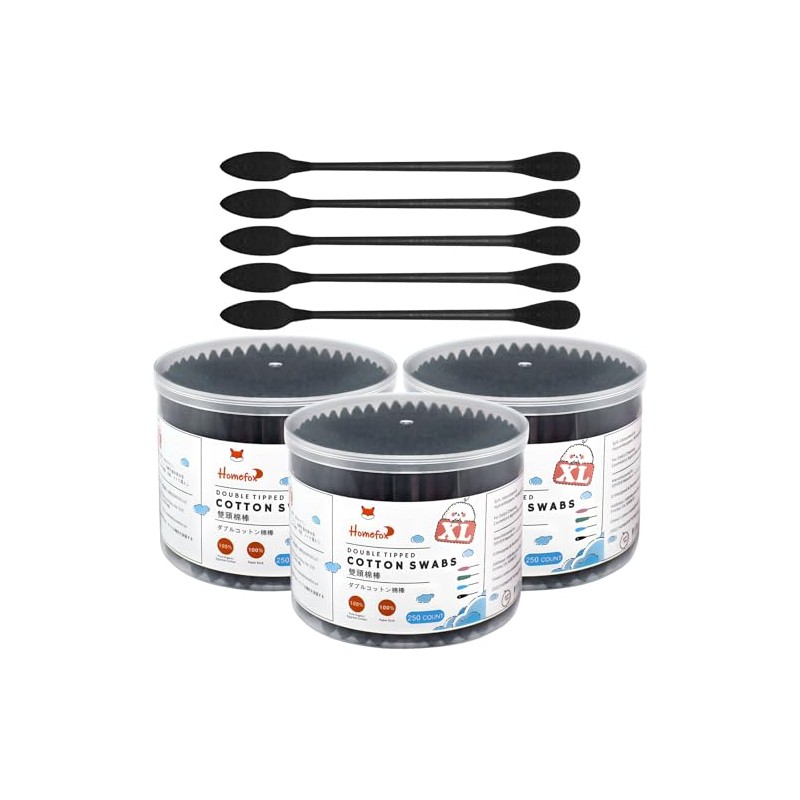 XL Black Thick Cotton Swabs Pointed Precision - 750 Count