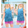 UNIFACO Girls Swimsuits Size 6-7 Blue Glitter Sparkles Tankini Boyshort