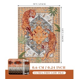 chakme Tiger Yellow Washable Area Rugs 9’x12’, Soft Bedroom Rug for Living Room Ultra-Thin Non Slip Dining Room Rug, for Nursery, Classroom, Playroom, Bedroom (Yellow, 9x12FT)