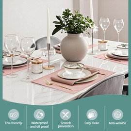 AIJOVIKO Placemats Set of 4 Waterproof,wipeable Faux Leather Table Mats,12 X 18 Inch Easy to Clean Dining Table Placemats for Kitchen, Party, Home Decor(Blush)