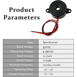 Electronic Buzzer, 3-24 V Electronic Components Buzzer and Speaker, Active Buzzer, 85-95 dB, Piezo Sound, Buzzer, Alarm Tone, Duration Sound, Buzzer, Alarm Piezo, Cable Length 100 mm, Pack of 10
