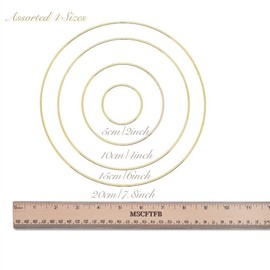 MSCFTFB 12 piezas surtidas de 4 tamaños con forma de corazón y luna, forma cuadrada, triángulo, forma redonda, anillos de macramé de metal dorado para coronas florales, colgantes de pared, suministros de manualidades, decoración del hogar (redondo)