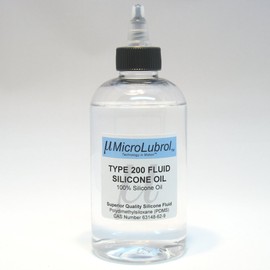 MicroLubrol 200 Fluid Pure Silicone Oil Polydimethylsiloxane (PDMS) 200 centistokes (CST) Viscosity, 8oz Bottle