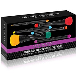 SHANY 6 Piece Double Sided Travel Brush Set with Pouch Synthetic and Natural Hair, Luna