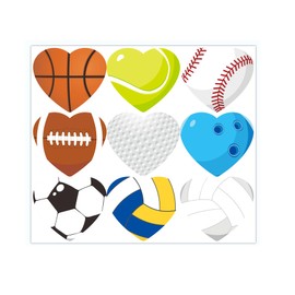 360 Pcs Sports Balls Stickers Heart Shaped Basketball Football Baseball Soccer Stickers Valentines Day Stickers for Kids Sports Birthday Party Sunday Game Day Decorations