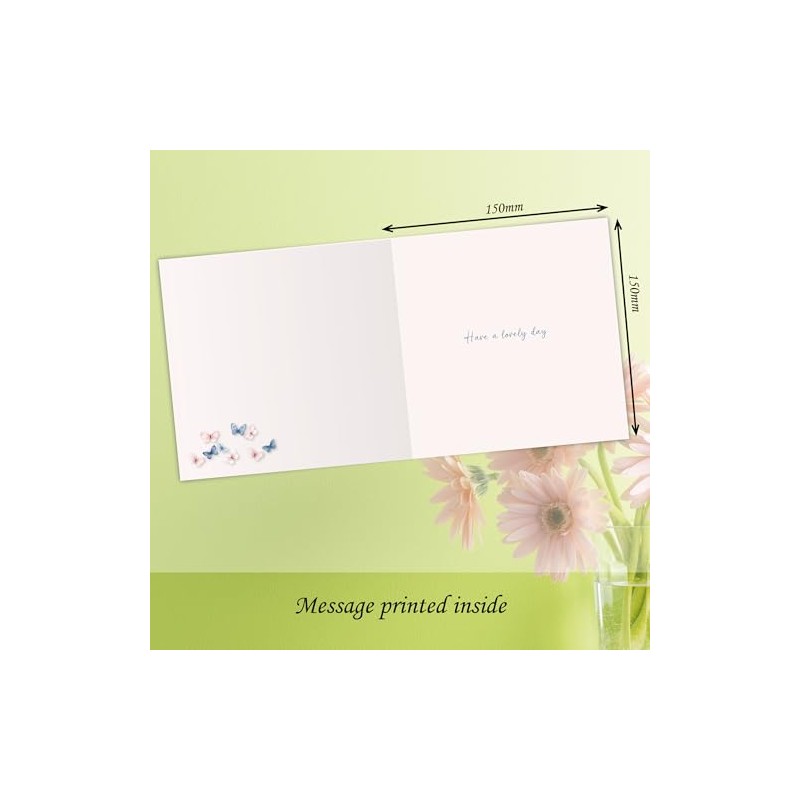 Birthday Card. Butterfly Design. Supplied with Pink Envelope. 150x150mm when