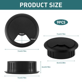 Pack of 9 Desk Cable Tidy, Plastic Cable Grommet, Black Cable Grommet Cable, Cover Wire Organisers for Table, Office, Worktops