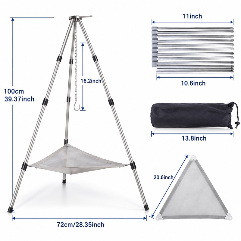 Portable Camping Fire Pit Tripod for Outdoor Campfires – Foldable