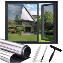 Window Privacy Film with 3 Tools: One Way Home Window Tint Reflective Window Film See Out Not in Sun Blocking Anti UV Mirror Window Clings Daytime Privacy Door Window Covering, 17.5 * 78.7 Inch