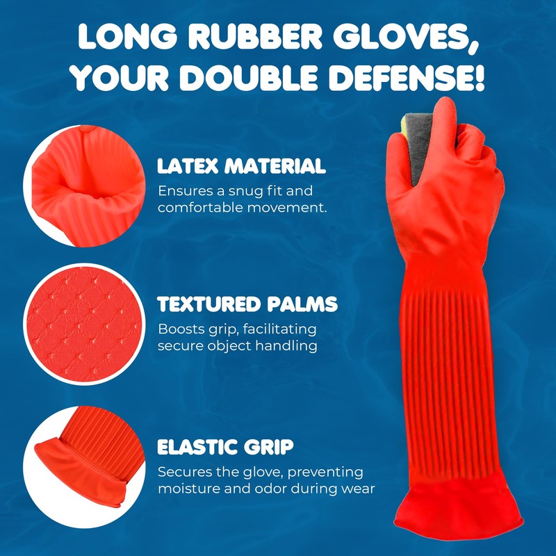 SunGrow 22" Long Rubber Gloves for Dog and Cat Bath,
