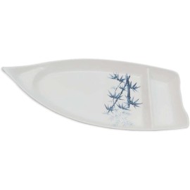 JapanBargain White Bamboo Sushi Boat Serving Plate Appetizer Dish 10x4.5in S-2324