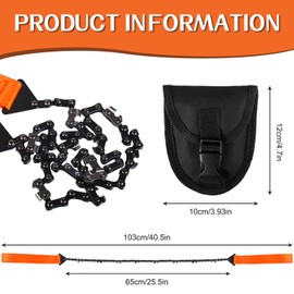 Rdlobu Carbon Steel Hand Chainsaw, Compact and Foldable Camping Wire Saw 65 cm Rope Saw with Belt Bag, Saw Wire String Saw for Survival Gear, Camping, Hunting, Equipment for Camping, 11 Teeth