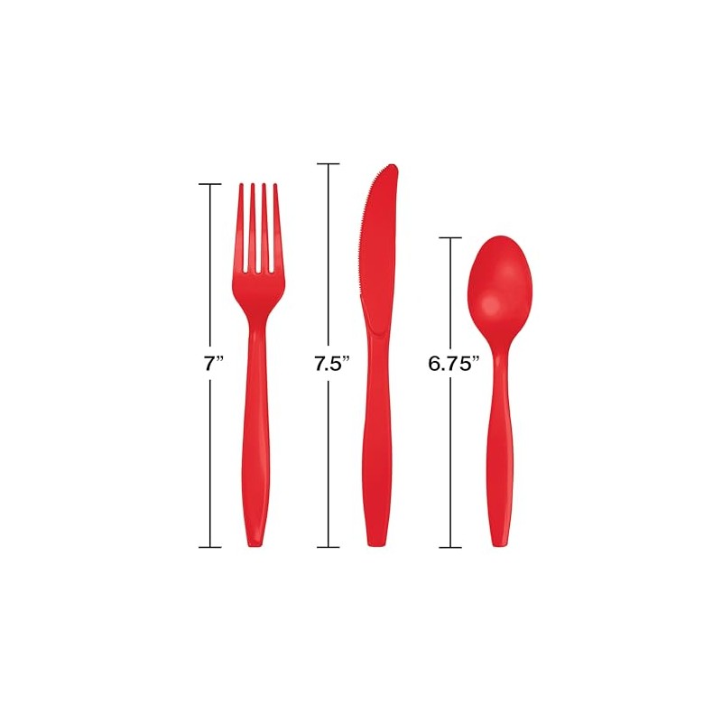 Trendware Classic Red Plastic Assorted Cutlery, Serves 24