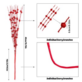 DIYASY Red Berry Stems for Christmas Tree Ornaments, 16.2 in Picks and Sprays Artificial Branches Xmas Tree Filler Holiday Wreath Garland Decorations Home Décor