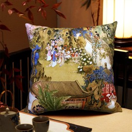 whooplaArt Decorative Velvet Chinoiserie Pillow Covers Beauty Girl Double Sides Asian Lady Royal Court Chinese Pillowcases 18x18 Inch 45cm (LC-1190)