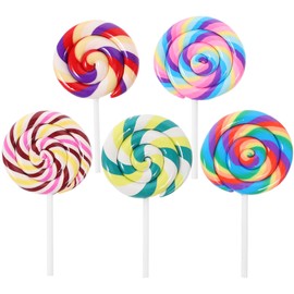 DEARMAMY 5 Pieces Simulation Lollipop Props: Artificial Lollipop Clay Colorful for DIY Crafts Jewelry Making Scrapbooking Home Decoration (Random Color)