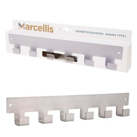 Marcellis Premium Coat Hook, Stainless Steel, 6 Hooks, Wall Hook Rail Ideal as a Towel Rail or Hook Rail, High-Quality Workmanship and Mounting Material, 5.2 x 30 x 2.4 cm (H x W x D)