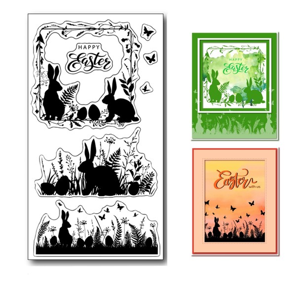 Arbuya Easter Bunny Silhouette Background Clear Stamps for Card Making