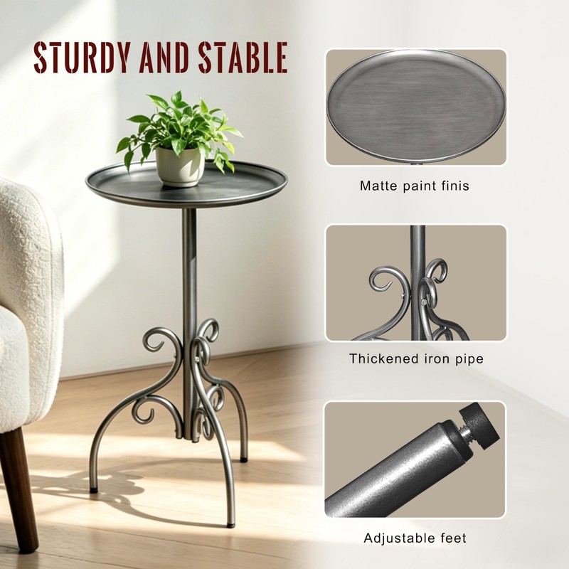 Round Side Table, Small Metal Drink Table for Small Spaces,