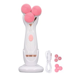Electric Facial Cleansing Brush 3 Head Massage Facial Exfoliating Silicone Rechargeable Face Scrubber Portable Device Pink