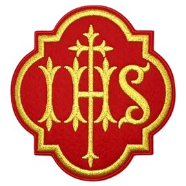 Christogram Symbol Patch (4 Inch) Red Velvet Iron-on or Sew-on Badge Catholic Vestment Church Symbol Christian Emblem Gift Patches