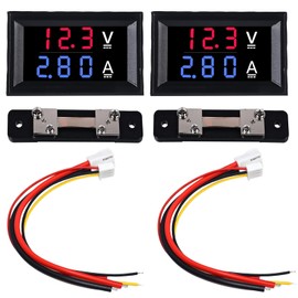 2-Pack 0.28 Inch LED Digital Voltmeter Ammeter: DC 0-100V 50A Volt Ampere Meter with Shunt, LED Double Colour Display Red & Blue Detector, Voltage Amp Multimeter Ammeter Panel Tester