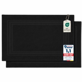Komfortec Set of 2 Bath Mats Made of 100% Cotton, 600 GSM, Washable Bath Mat, Absorbent, Terry Cloth, 50 x 70 cm, Black
