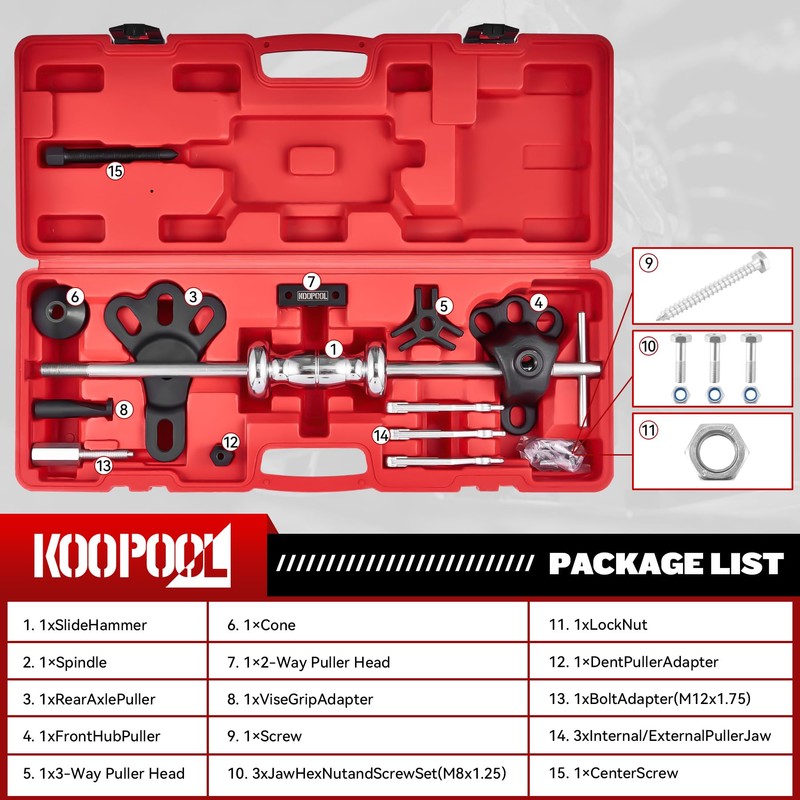 KOOPOOL 19pcs Slide Hammer Puller Set