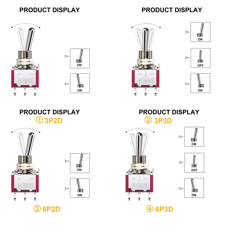 DIYhz 20PCS（4 Kinds） Toggle Switch AC 5A/125V 2A/250V 3（6） Pin