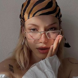 Retro Frame Square Bling Rhinestone Punk Sparkling Crystal Reading Glasses For Women Blue Light Blocking Readers (gold, 2.75, multiplier_x)