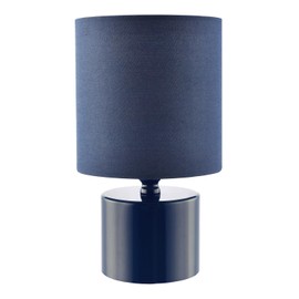 Modern Midnight Blue Glossy Bedside Table Lamp with Cotton Fabric Shade | 23cm x 13m | 1 x 7w | Inline Cable Switch Button by Happy Homewares