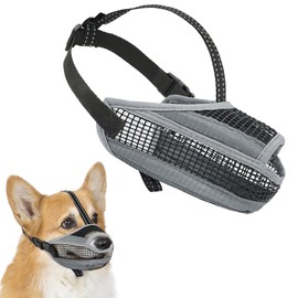 Soft Mesh Dog Muzzle with Reflective Strap - Lightweight Muzzle Adjustable Dogs to Prevents Biting, Chewing & Licking, Open Nose Design Reduces Friction & Enhances Comfort (Grey, M)